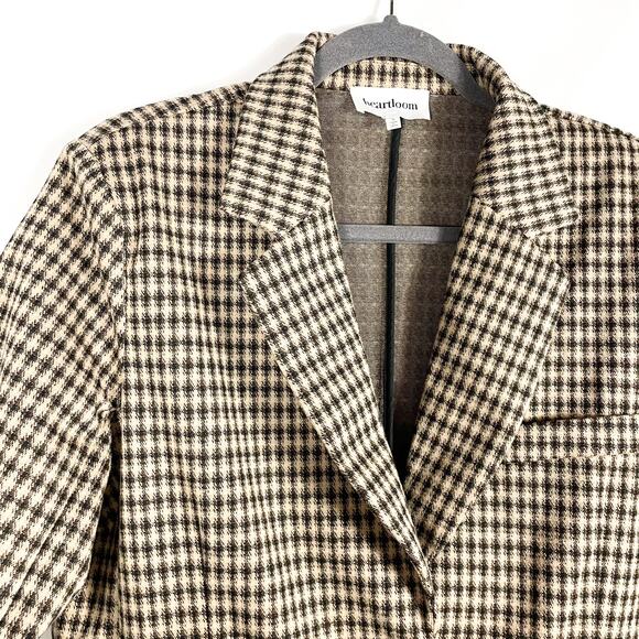 Heartloom Farron Blazer Check Pattern Ponte Oversized Jacket Tan 2-Button Sz S - Picture 7 of 13